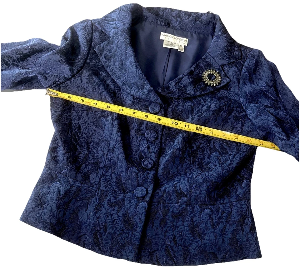 Traje Falda Maggy London 2 Piezas Talla 10 P Pecho Único Brocado Metálico Coqueta Foto 3 de 4