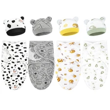 Buryeah 4 Pack Preemie Swaddle Blanket Wrap Set with Hat for Baby Boys Girls...