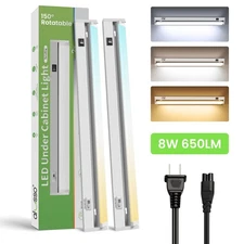 2x LED Swivelling Under Cabinet Light Plug in Kitchen Closet Linkable 22" Lamps