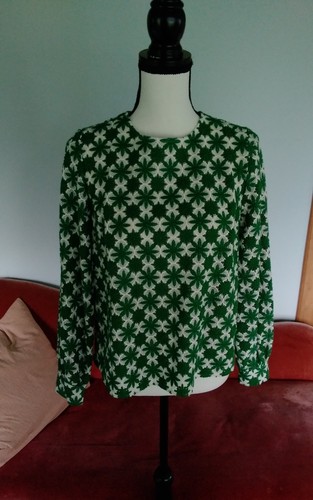 Sézane Green/White Floral Lace Embroidered Long Sleeve Round Neck Blouse 36