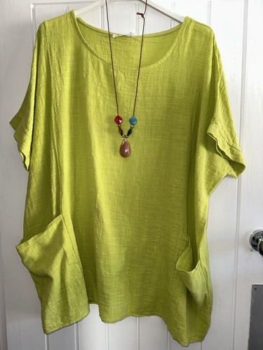 New Made In Italy Lime Lagenlook Tunic Top Necklace Size 16 18 20 22 24 OneSize