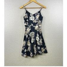 Old Navy Floral Print Smocked Fit Flare Dress Women Size S Navy White Tan