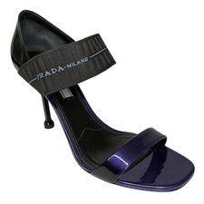 Prada Patent Leather Elastic Strap Sandals 93mm Heel Giacinto Size 39 Open Toe