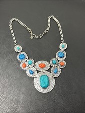 Southwest Western Style Statement Necklace Faux Turquoise Faux Coral 20"