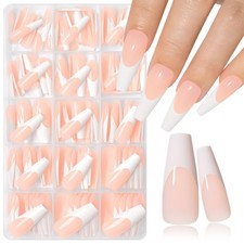 French Tip Press on Nails - 180pcs Pink Extra Long Coffin Fake Nails Press on...