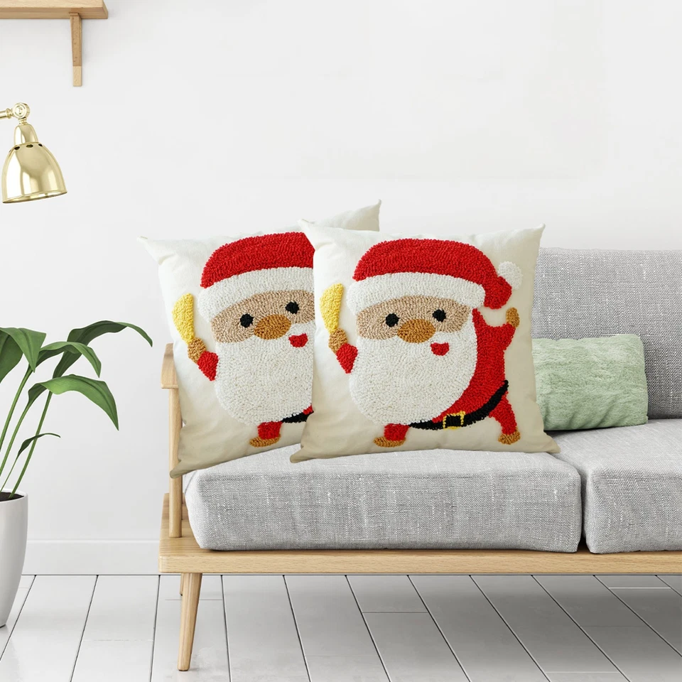 Christmas Embroidered Cute Red Santa Claus Pillow Covers 18x18 Inch Set of 2 - Image 4 of 4