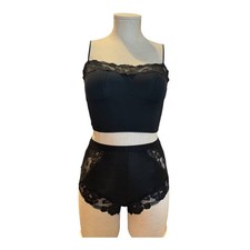 Victoria s Secret Lace Lingerie Set L Black Crop Top High Waist NWT