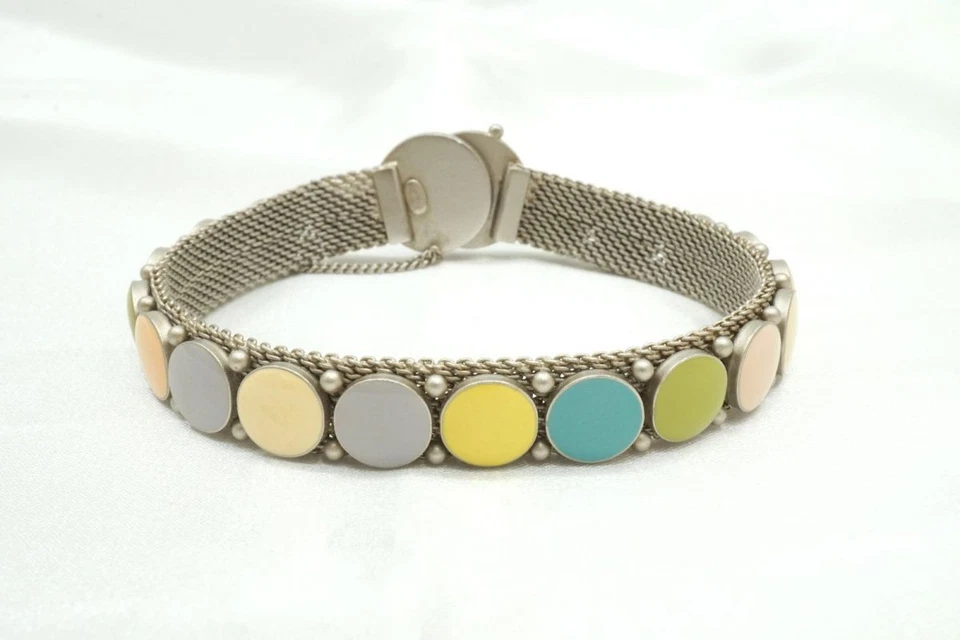 Pulsera Brazalete CHANEL 99C Mini Azulejo Decoración Marca Coco Malla Plata 4441j Foto 4 de 4