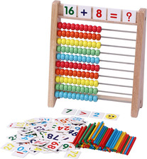 Wooden Abacus for Kids - 100 Counting Sticks and Number Toys Cards 1-100, Educat