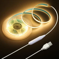 5V COB LED Strip Light for Bedroom 16.4FT USB LED Light Strip Warm White 3000...