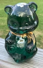 Fenton Art Glass Emerald Green Bear Figurine Hand Painted Artist Signed - lrc1