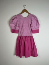 Ganni Dress Women’s 34 Pink Colorblock Smocked Fit Flare Party 