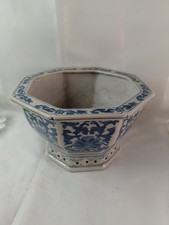 Vintage Chinese Porcelain Blue & White Hexagonal Planter 24cm width