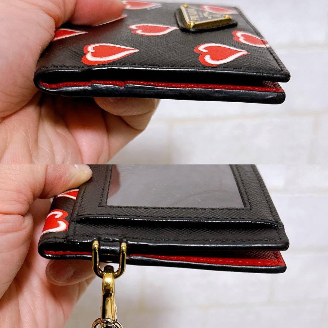 Prada Leather Card Case Black Heart Motif Logo Plate Compact thumbnail 4