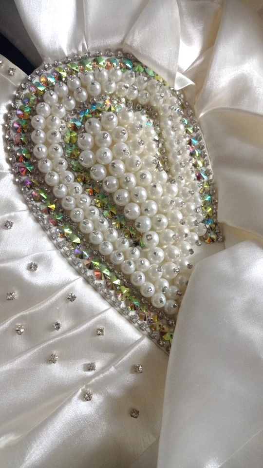 Vestido de novia corto marfil para mujer cristal satinado cuentas perlas un hombro S 14 Foto 2 de 4