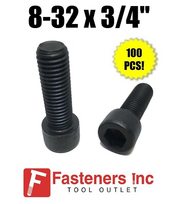 (Qty 100) 8-32 x 3/4'' Socket Head Allen Cap Screw 12.9 Black Oxide / Plain
