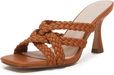 Omysky Womens Braided Heeled Sandals Cross Straps Backless Mules Sz-6.5 Shoes