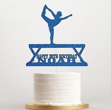 Personalised Gymnastics Girl on Beam Exercise Birthday Glitter Cake Topper Decor