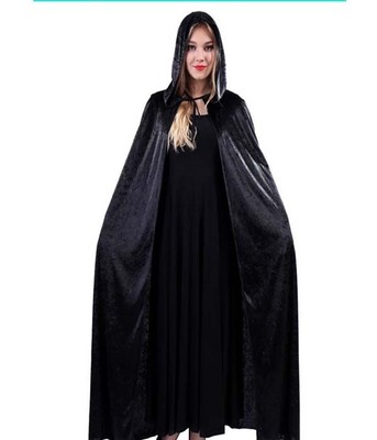 Halloween Cosplay Costume Velvet Hooded Cape Medieval Renaissance Cloak One Size