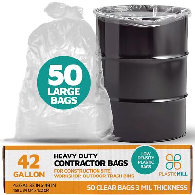 PlasticMill Contractor Bags Heavy Duty - Commercial Industrial Garbage Bags -...