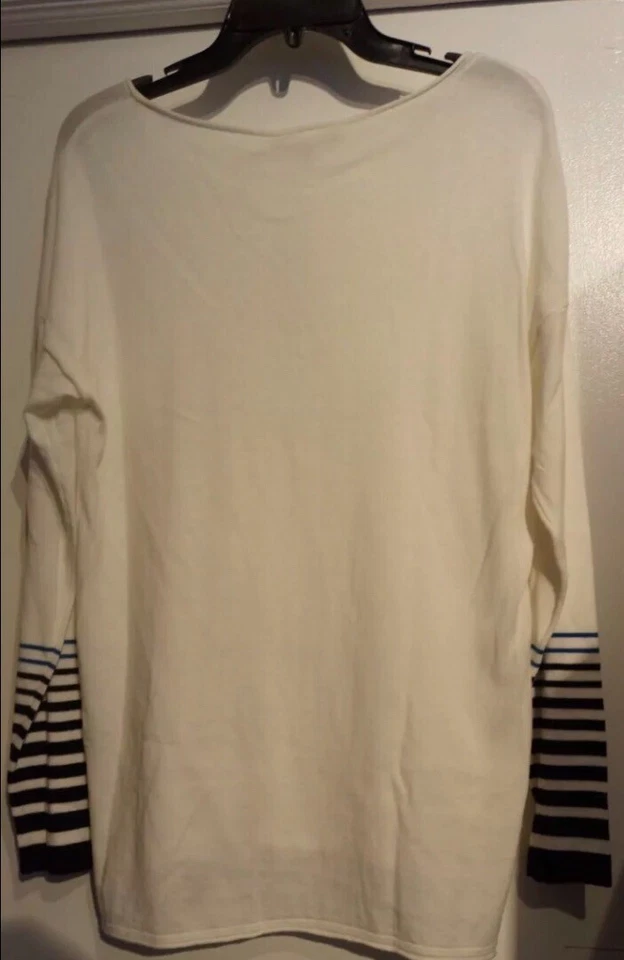 Suéter JOAN VASS NUEVO CON ETIQUETAS L Negro/Blanco/Azul Manga Rayas Blanco Mezcla Algodón Foto 3 de 4