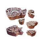 Pottery Printing Blocks Retro Fish Pattern Wooden Stamps (Set of 6) Htag1958