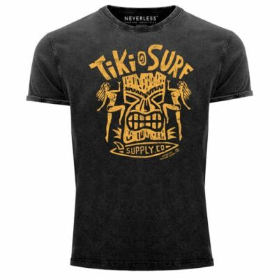 Herren Vintage Shirt  Tiki  Maske Surf Honolulu Hawaii Beach Supply Sommer