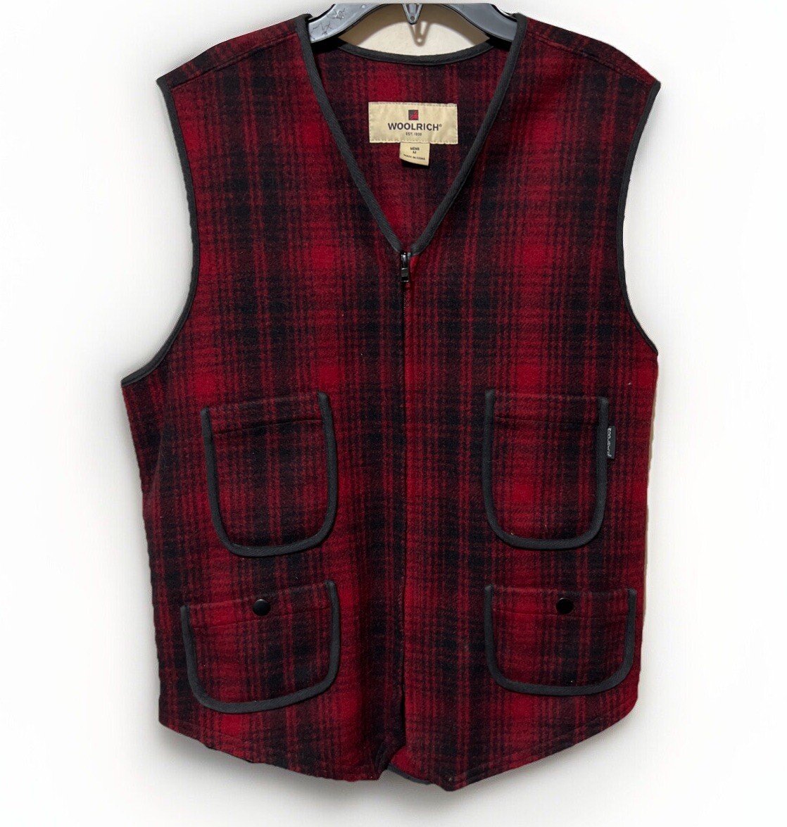 Vtg Woolrich Vest Red Wool Buffalo Check Hunting Mens Medium Outdoor Utility