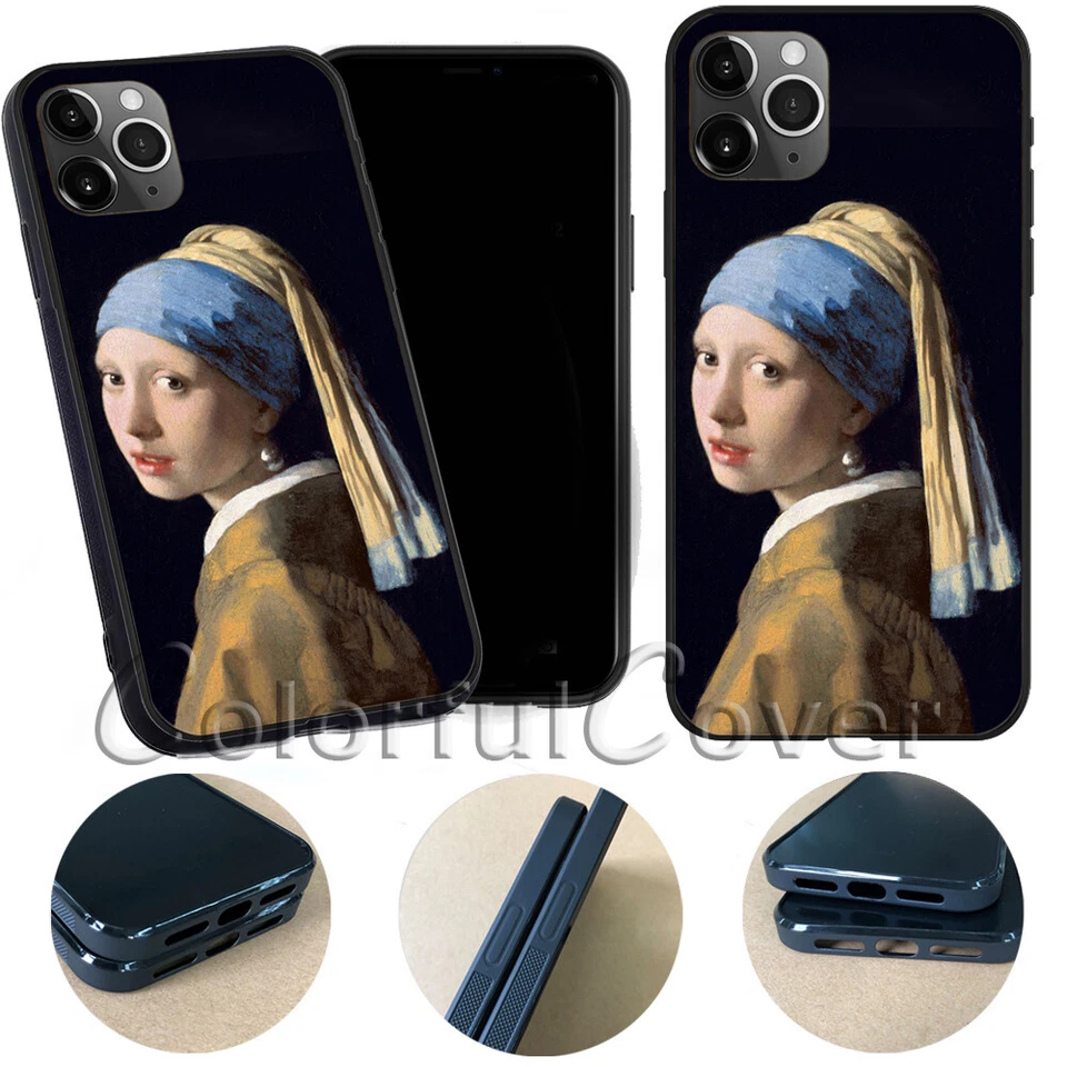 Funda protectora Art Girl con pendientes de perlas para iPhone Samsung 14/15 S23 Foto 2 de 3