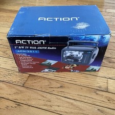 Vintage Action 5 Portable Black White TV With AM/FM Radio New In Box