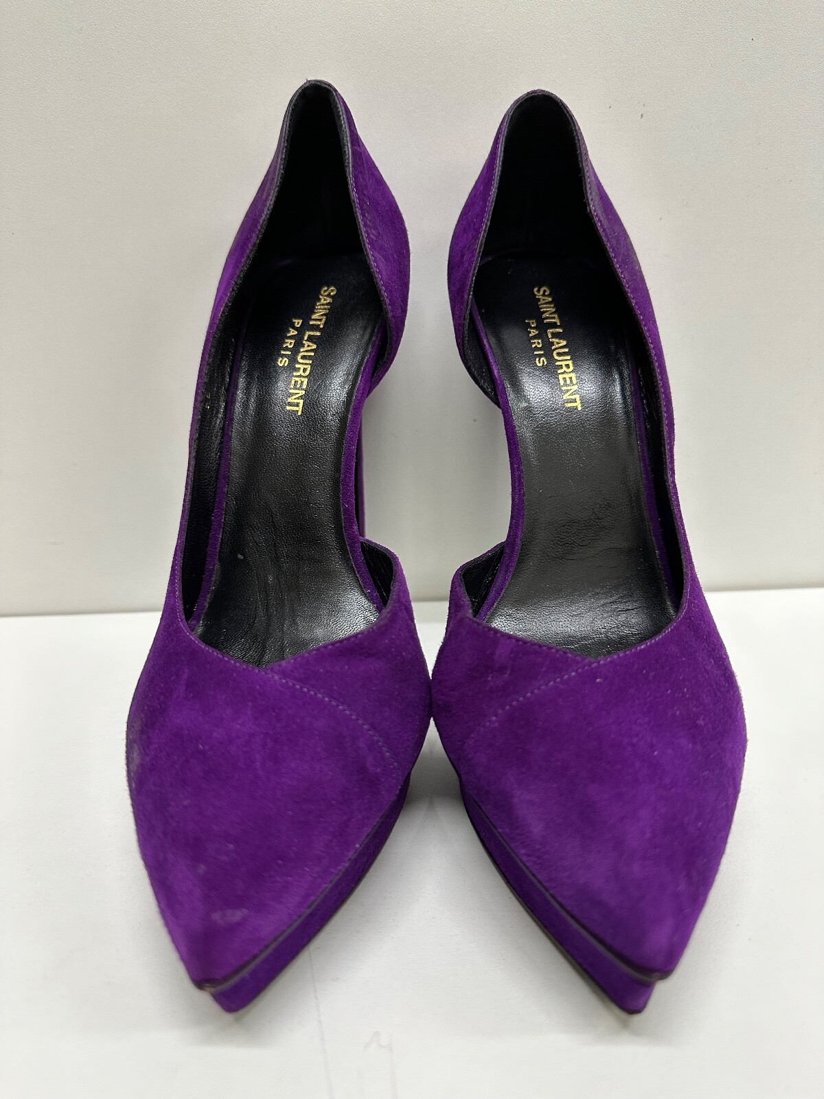 Saint Laurent Paris decolte donna taglia EUR 39 US 9 viola scamosciato plateau tacco