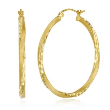 Wellingsale 14k Yellow Gold Diamond Cut 2.6mm Hoop Earrings (35 x 35 mm)