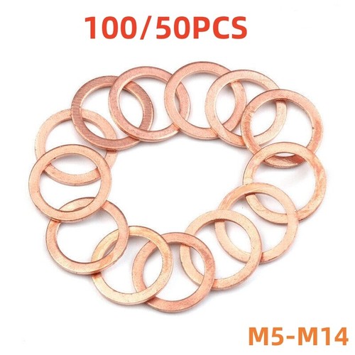 100/50PCS Solid Copper Crush Washer Gasket Seal Flat O-Ring Assortment ...