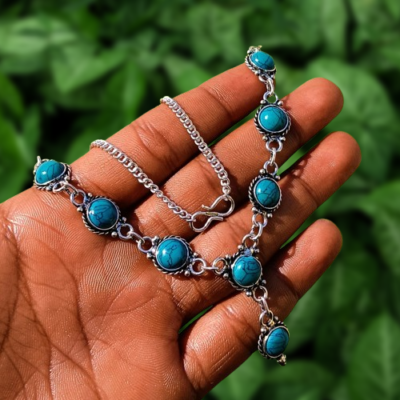 Sale Turquoise Gemstone Chain Neckless 925 Silver Plated Gift For