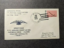 USS MIDDLESEX COUNTY LST-983 Naval Cover 1968 Cachet USS HYADES AF-28