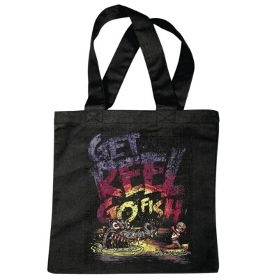 Tasche Beutel Baumwolltasche REEL GO FISH KROKODIL ALLIGATOR ANGELN ANGELRUTE Ba
