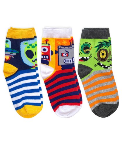 Jefferies Socks Boys Zombie Robot Alien Fashion Colorful Pattern Crew Socks 3PK - Picture 3 of 10
