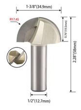 Carbide Profile Cove Round 35mm D Sh 12.7mm 1/2" 17.5mm Rad Tool CNC Router MDF