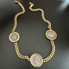 Retro Coins Ancient Hunting Carriage/Ocean Goddess Vintage Necklace Thick Chain