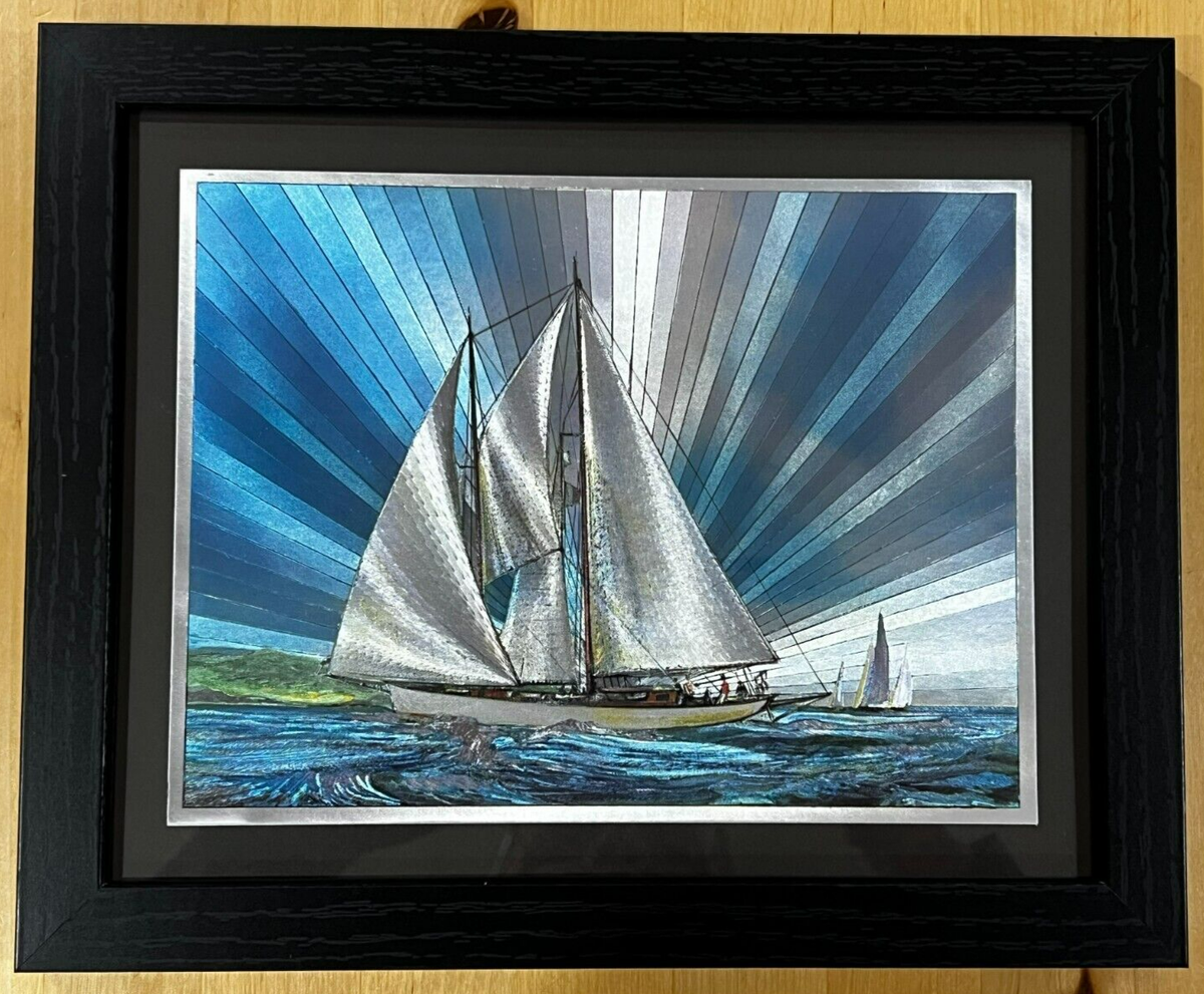【新品・未使用】DUFEX 英国製 エッチングアート ヴィンテージ 帆船 Vintage Dufex Foil Prints Sailing Ships Art In Frame Nautical