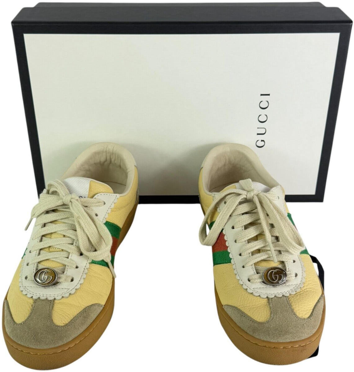 GUCCI G74 Yellow Leather Web Low Oatmeal Women's Sneakers 35 - 5US