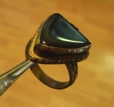 Vintage Handmade Uzbekistan Ring with Black glass stone.