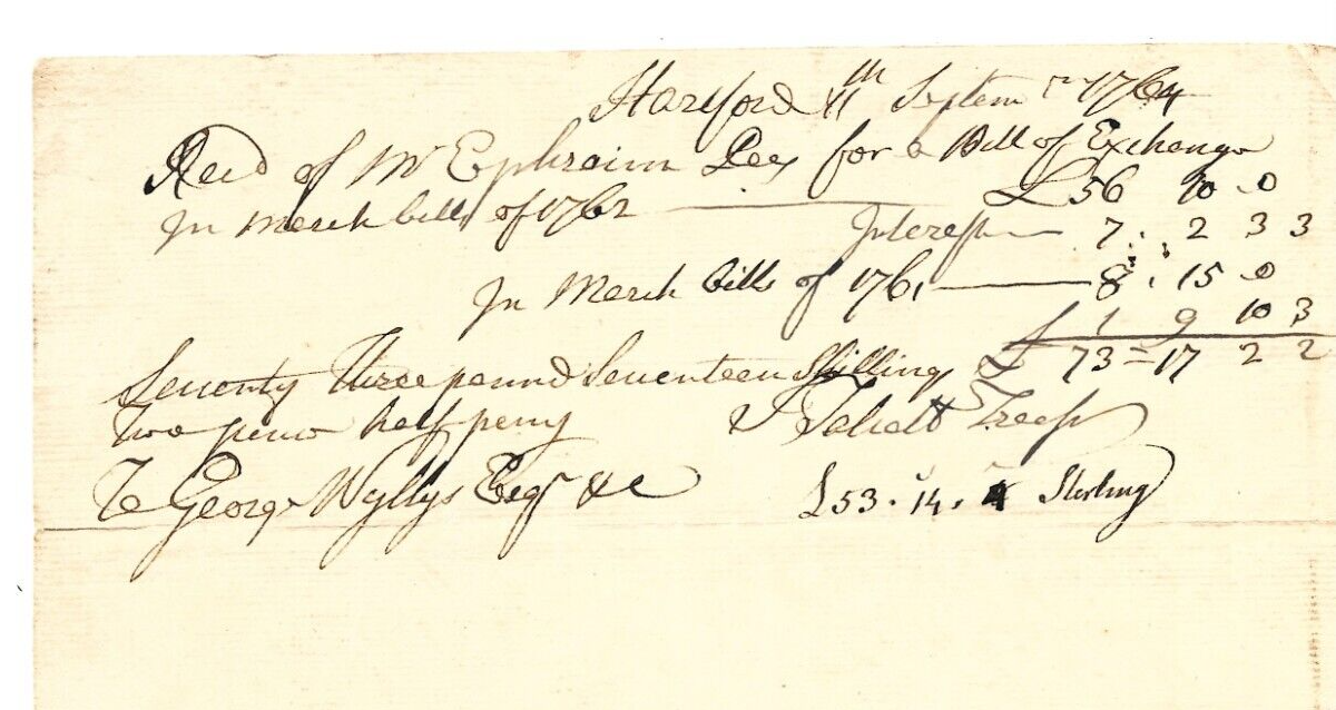 FRENCH AND INDIAN WAR BILL OF EXCHANGE ENFIELD CONNECTICUT EPHRAIM