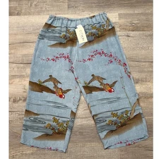 NWT Citron Santa Monica 100% Silk Asian Inspired Pull On Wide Leg Crop Pants 0X