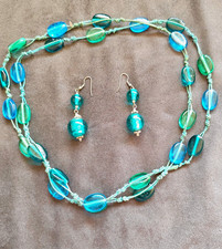 Glas-Schmuckset Halskette & Ohrringe in Blau/...