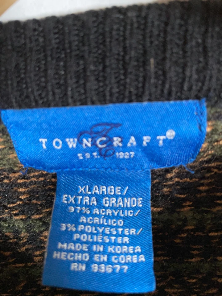 Towncraft Sweater Adult XL Geometric Stripe Crewneck Dad Style 90s Preppy - Image 3 of 4