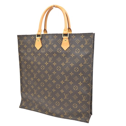 LOUIS VUITTON Logo Sac Plat Hand Tote Bag Monogram Leather Brown M51140 37CA671