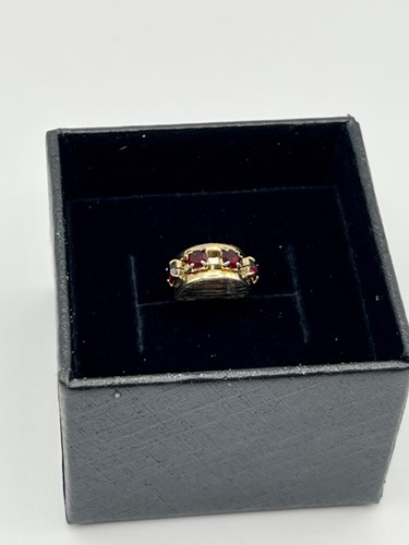 1960s Gold Tone Red Rhinestone Tie Tack with Chain Guard - Afbeelding 3 van 7