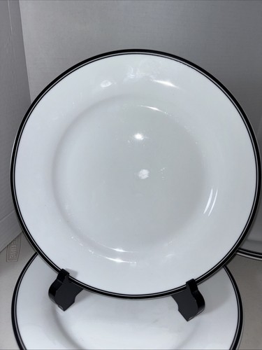 Set Of 4 WILLIAMS SONOMA Open Kitchen Bistro Black Stripe Dinner Plates 10.5” - Picture 6 of 7