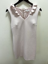 Calvin Klein Dress 8 Blush Pink Ruffle Neck Sheath Minimalist Romantic Bridal